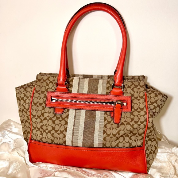 Coach Signature Legacy Stripe Canvas/ Leather Carry All Tote - Picture 6 of 10